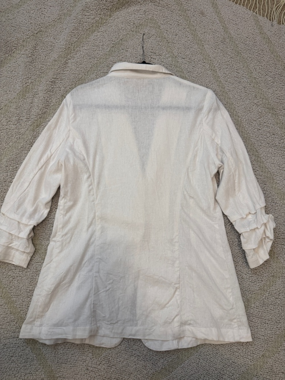 Halston Linen Blend Blazer Ruffle Sleeve Ivory Lightweight Jacket Size L - Picture 3 of 4